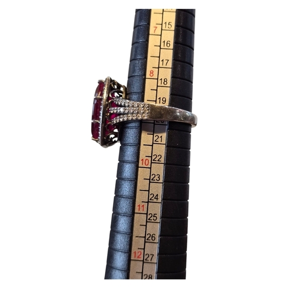 Jean Dousset Black Rhodium Sterling Silver Emerald Cut Red Crystal Ring 9 - Picture 5 of 8